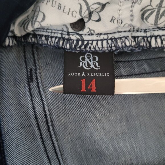 Rock & Republic Distressed Skinny Jeans Womens Size 14 M Blue Denim - Picture 4 of 10